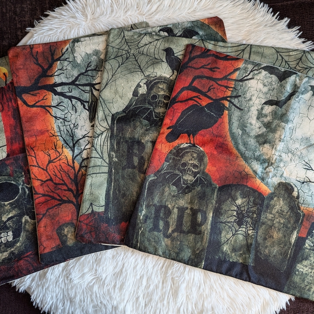 Gothic Halloween skull crow tombstone zipper pillow cases 18"